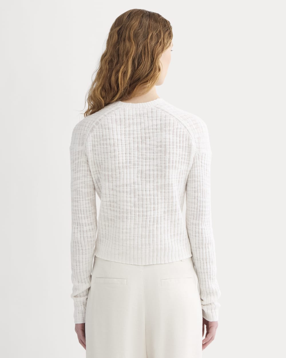 The Ribbed Cardigan in Cotton Linen in White — detail view