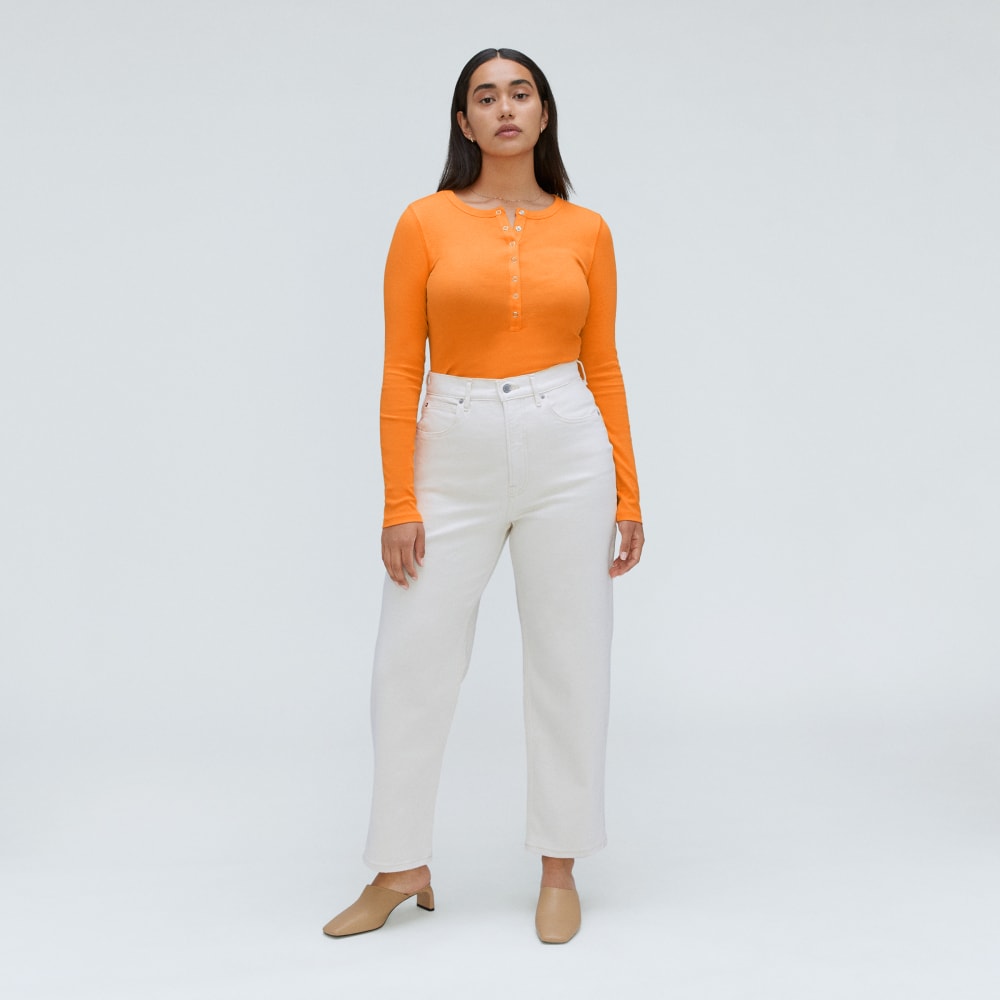 The Luxe Rib Henley in Turmeric — detail view