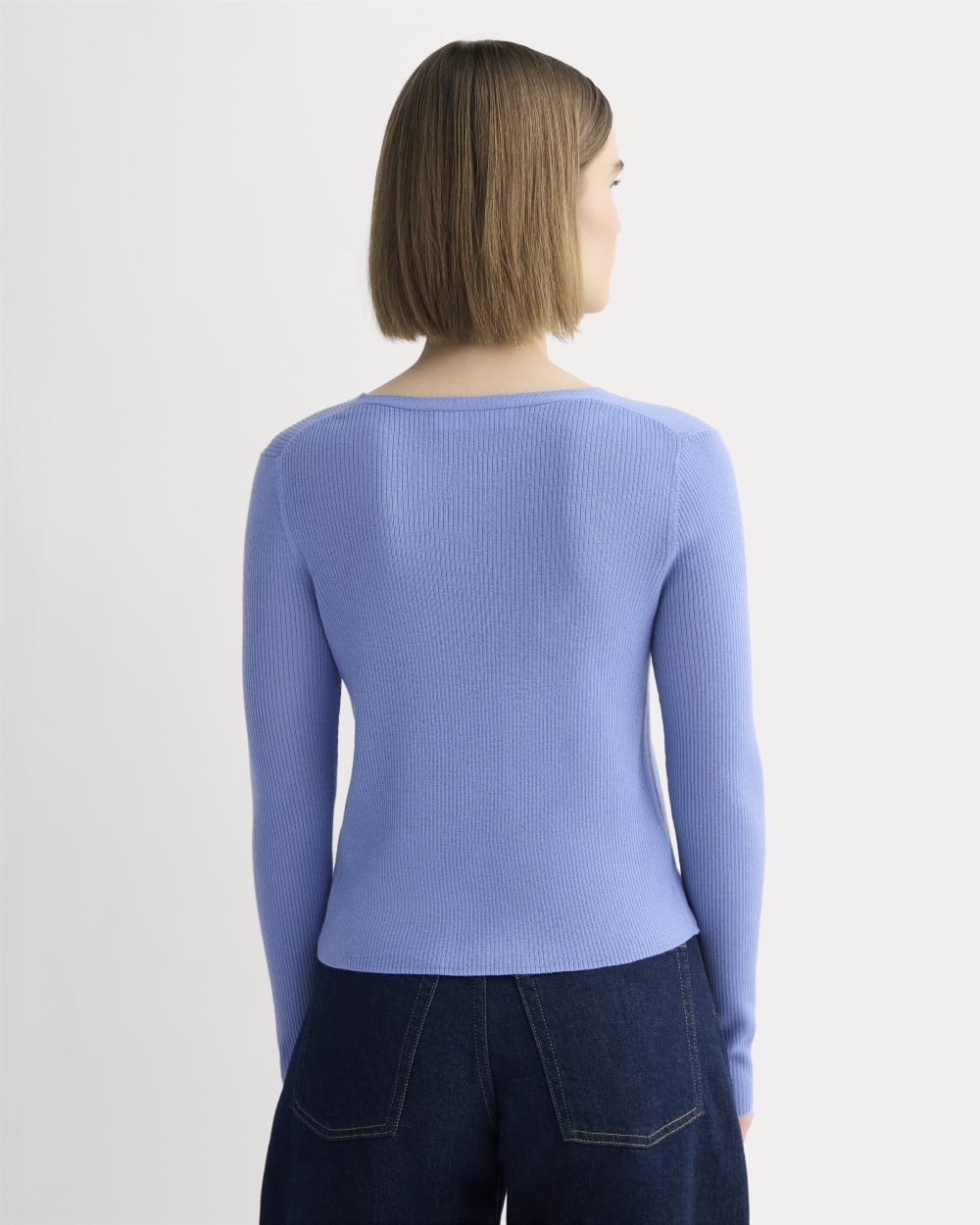 The Cardigan in Ultrasoft Merino in Bluebell — detail view