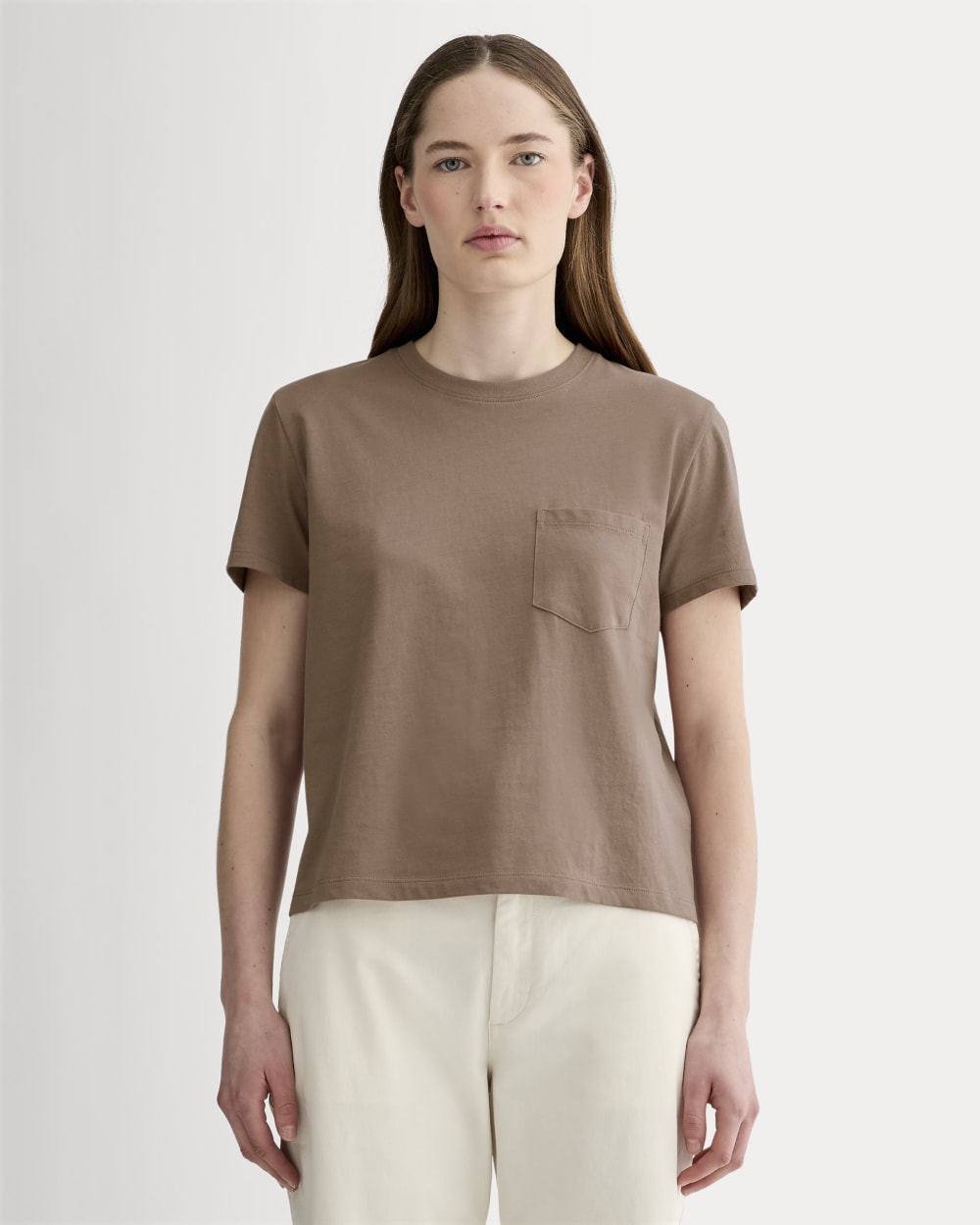 The Box-Cut Tee in Essential Cotton in Mocha — front view