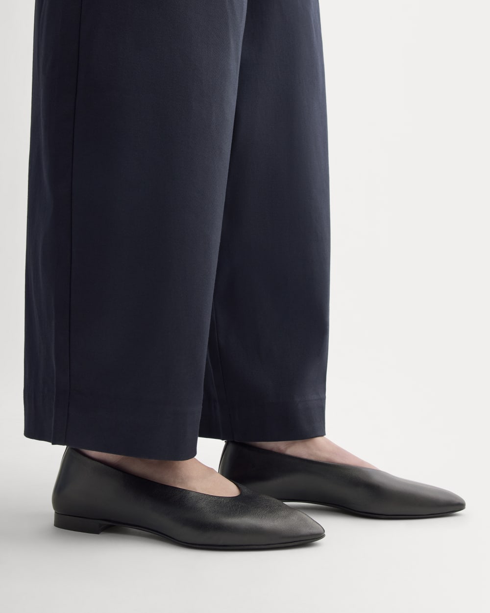 Made in Italy Almond-Toe Flat in Black Leather — detail view