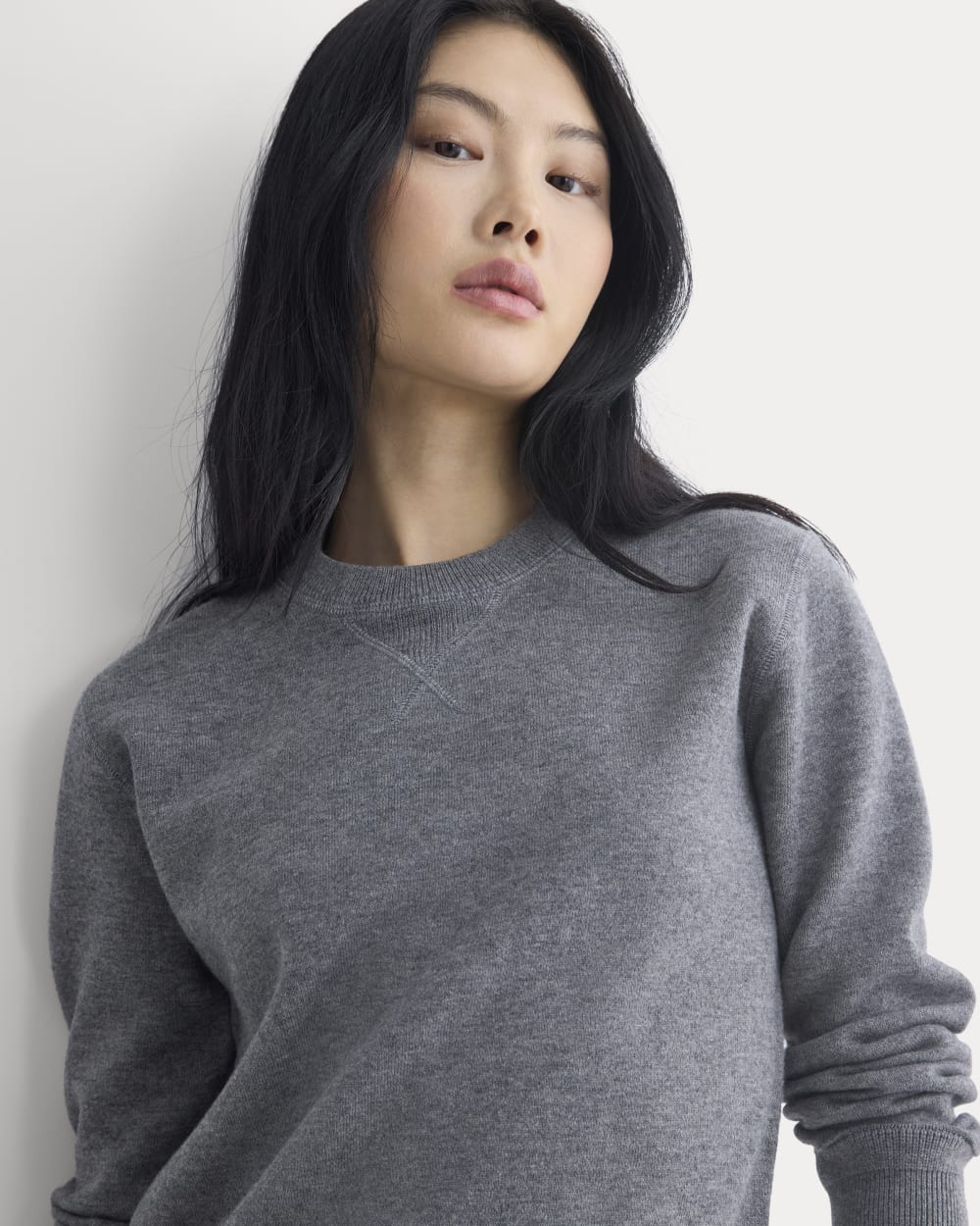 Double Knit Crew in Cotton Merino in Mid Grey/Graphite — detail view