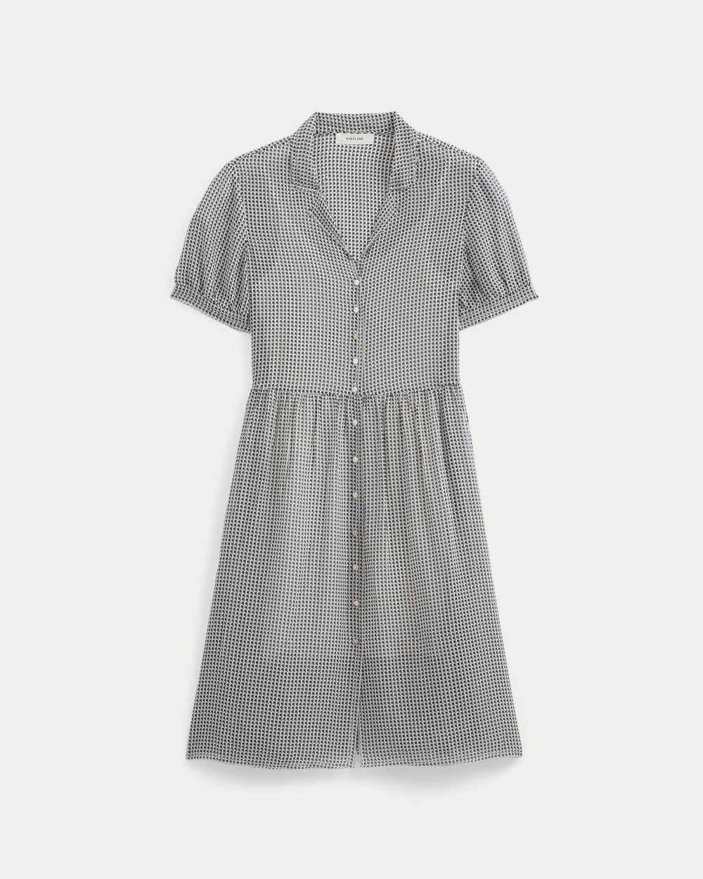 Notch Collar Shirtdress in Silk Georgette in Gardenia/Black Micro Dot — alternate view