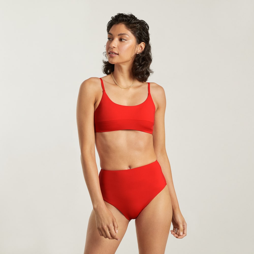 The High-Rise Hipster Bottom in Bright Red — detail view