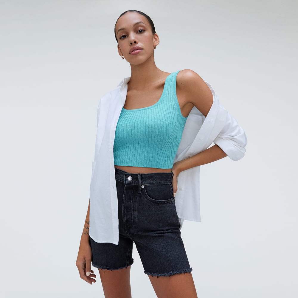 The Cotton-Merino Cami in Deep Turquoise — detail view