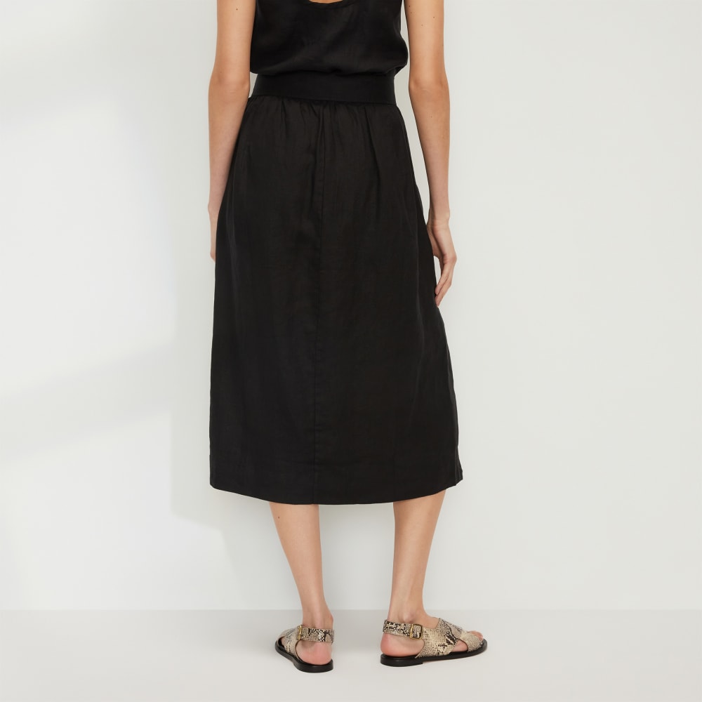 The Linen Wrap Skirt in Black — detail view