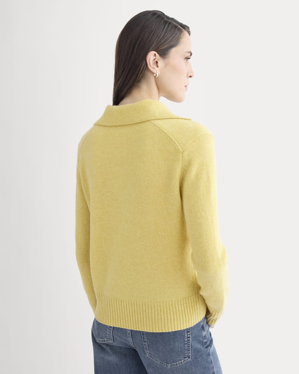 Cashmere Polo Sweater in Double Cream Heather — detail view