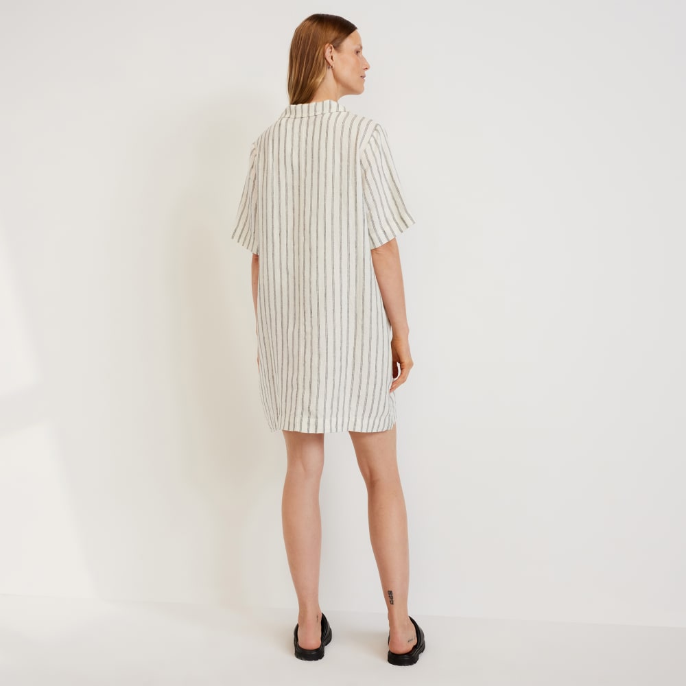 The Linen Workwear Dress in Black / Canvas Tan — detail view