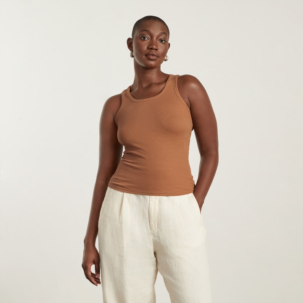 The Pima Micro-Rib U-neck Tank in Tawny Brown — alternate view