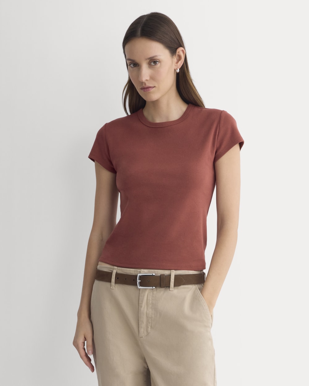 RetroSoft Cotton Crew in Henna Red — front view