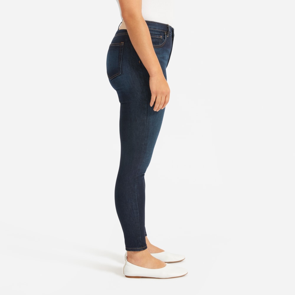 The Curvy Authentic Stretch High-Rise Skinny Jean in Dark Blue Wash — detail view