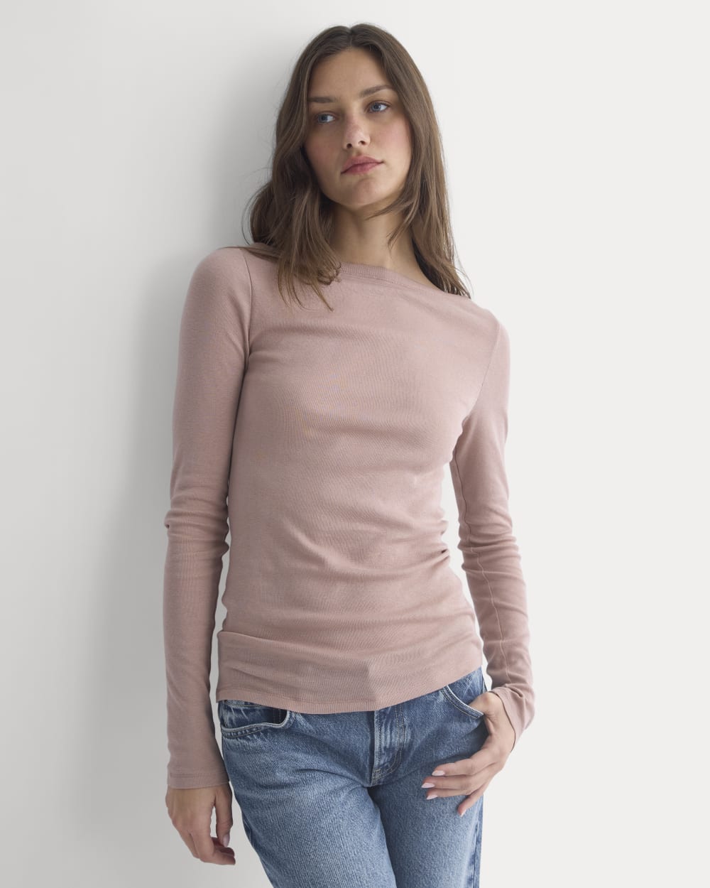 Tissue Boatneck Top in Dusty Rose — front view