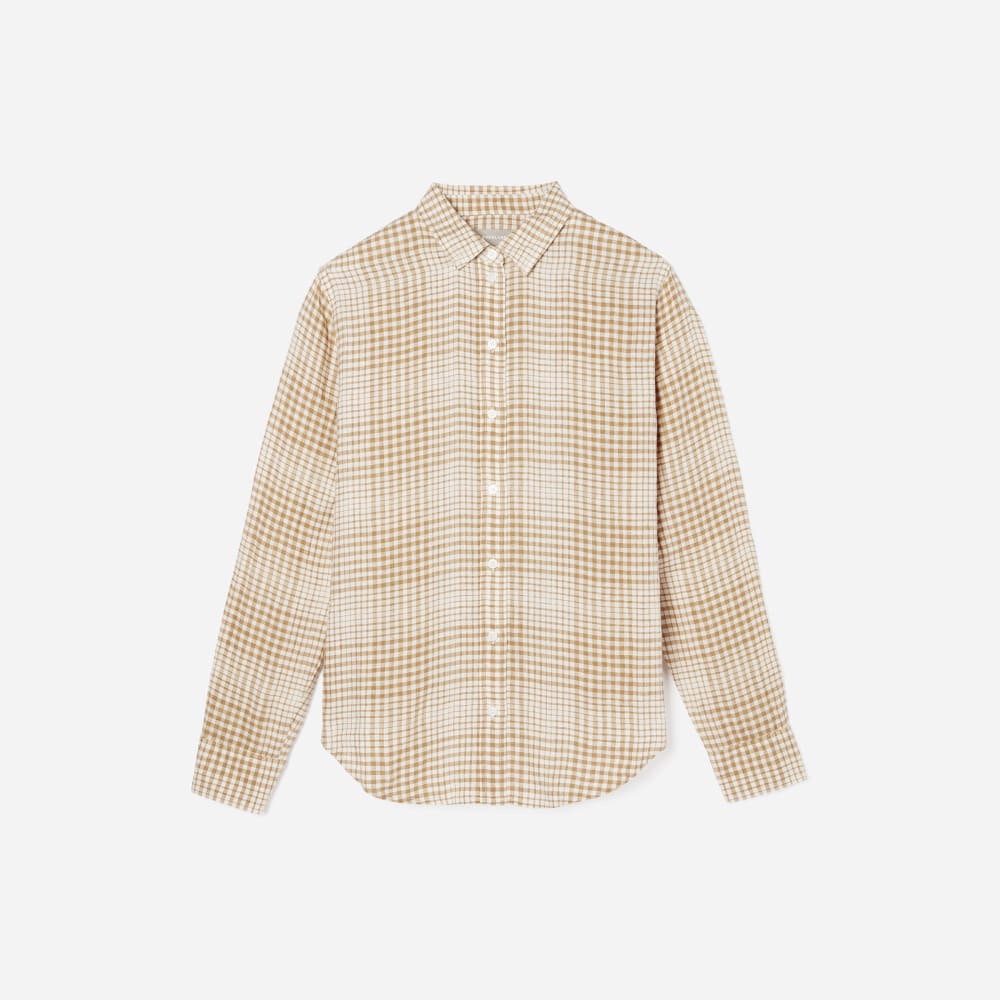 The Must-Have Shirt in Linen in Iced Coffee Grid — front view