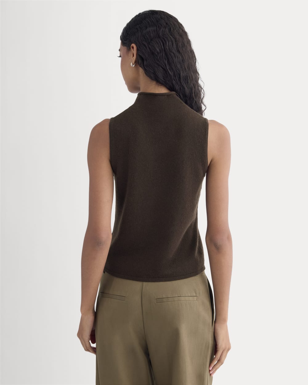 Cashmere Funnel-Neck Tank in Dark Chocolate — detail view