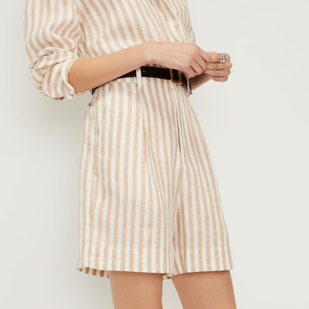 The Linen Way-High® Drape Short in Bone / Caramel — detail view