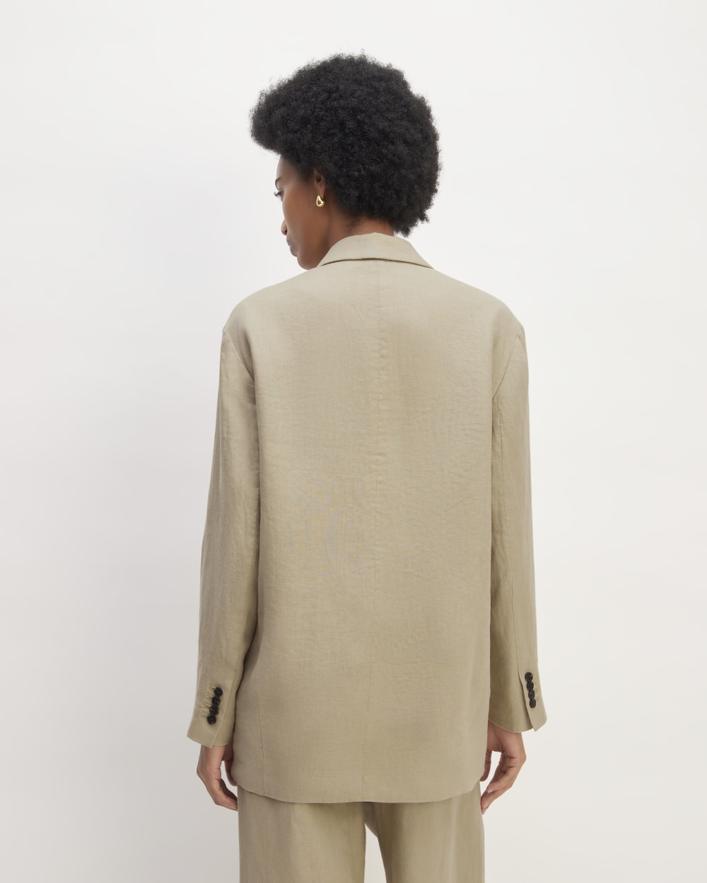 The Linen Double Breasted Blazer in Trench Coat Khaki — detail view