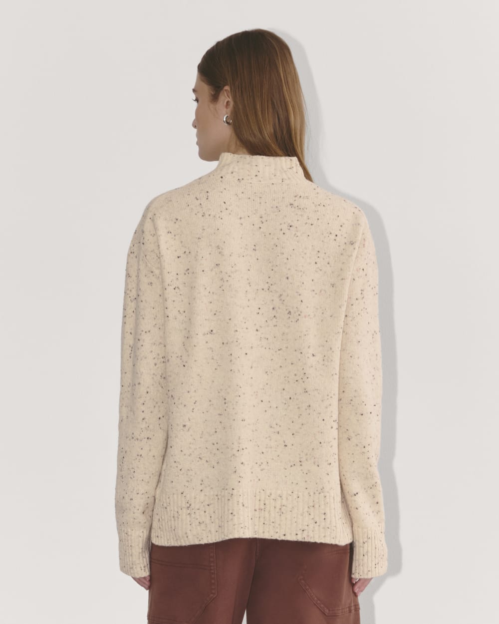The Mockneck Sweater in Plush Cotton in Cream Confetti — detail view