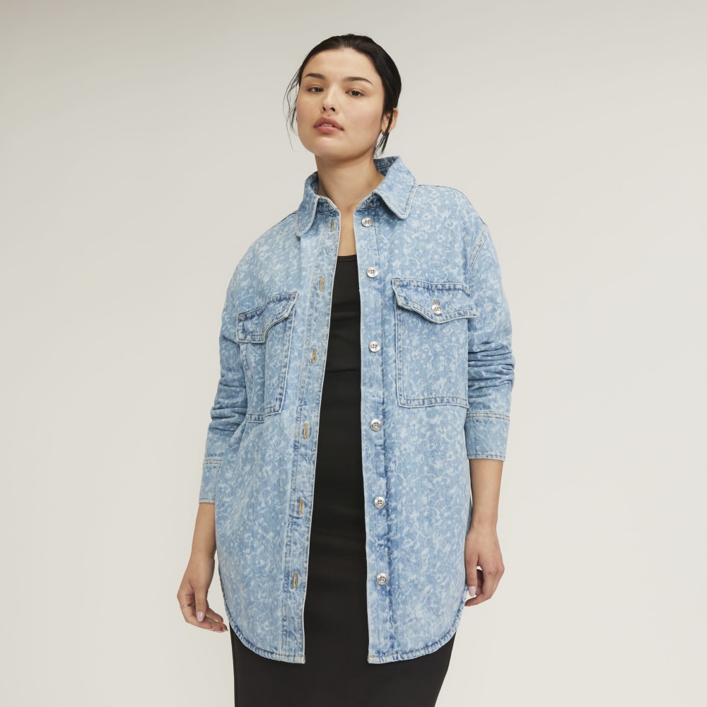 The Denim Overshirt in Light Painterly Strokes — front view