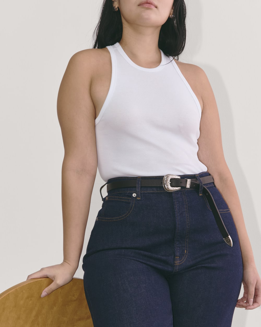 The Luxe Rib Racerback Tank in White — detail view
