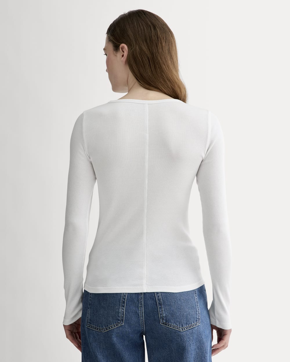 The Luxe Rib Long-Sleeve Crew in White — detail view