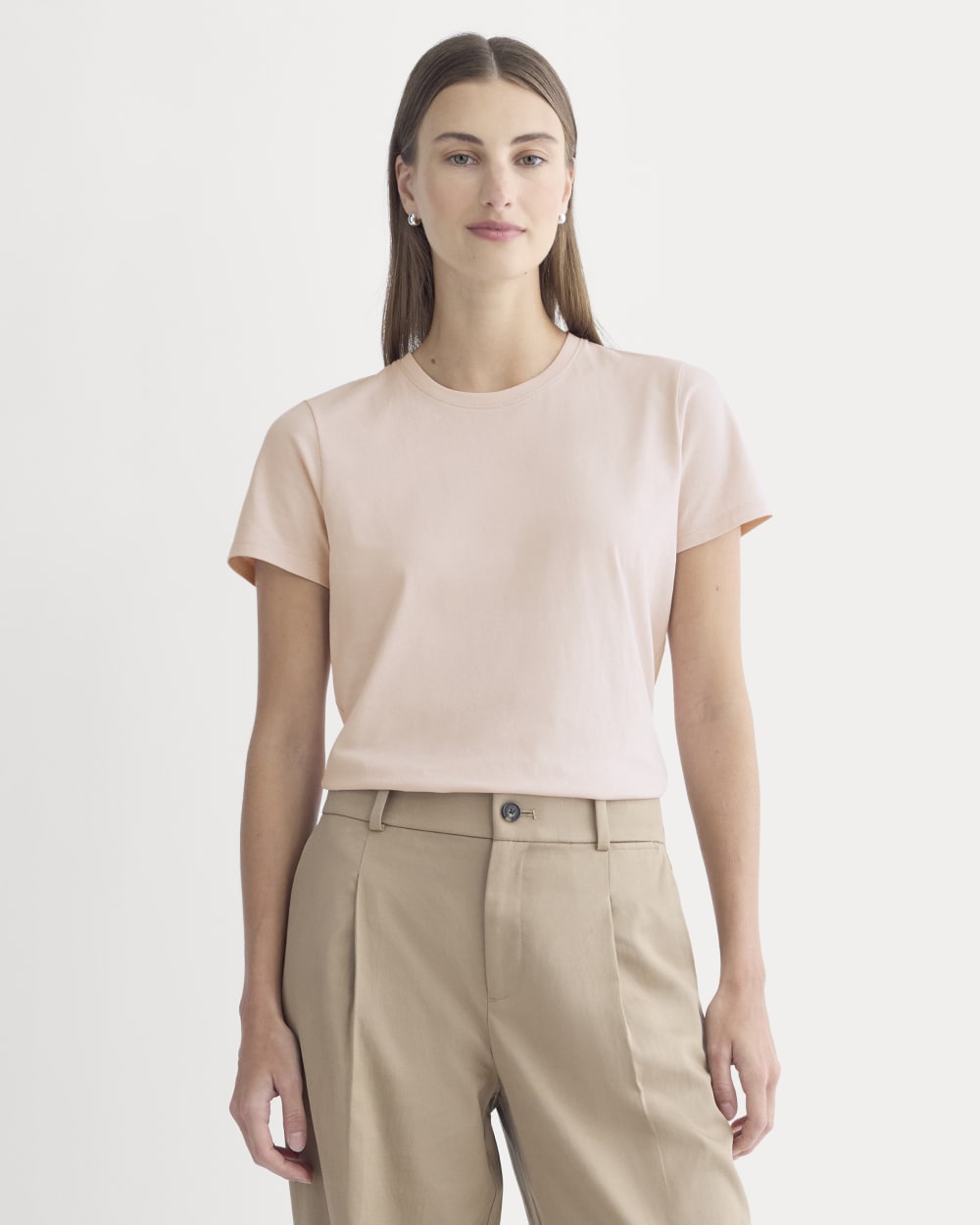 The Slim Crew in Essential Cotton in Soft Rose — front view