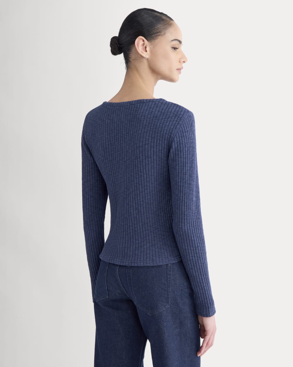 The Cozy Rib Cardigan in Mood Indigo — detail view