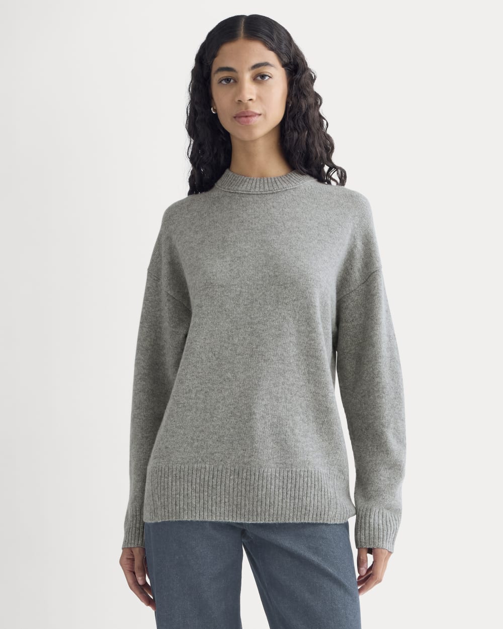 Cashmere Boyfriend Sweater in Husky Gray — detail view