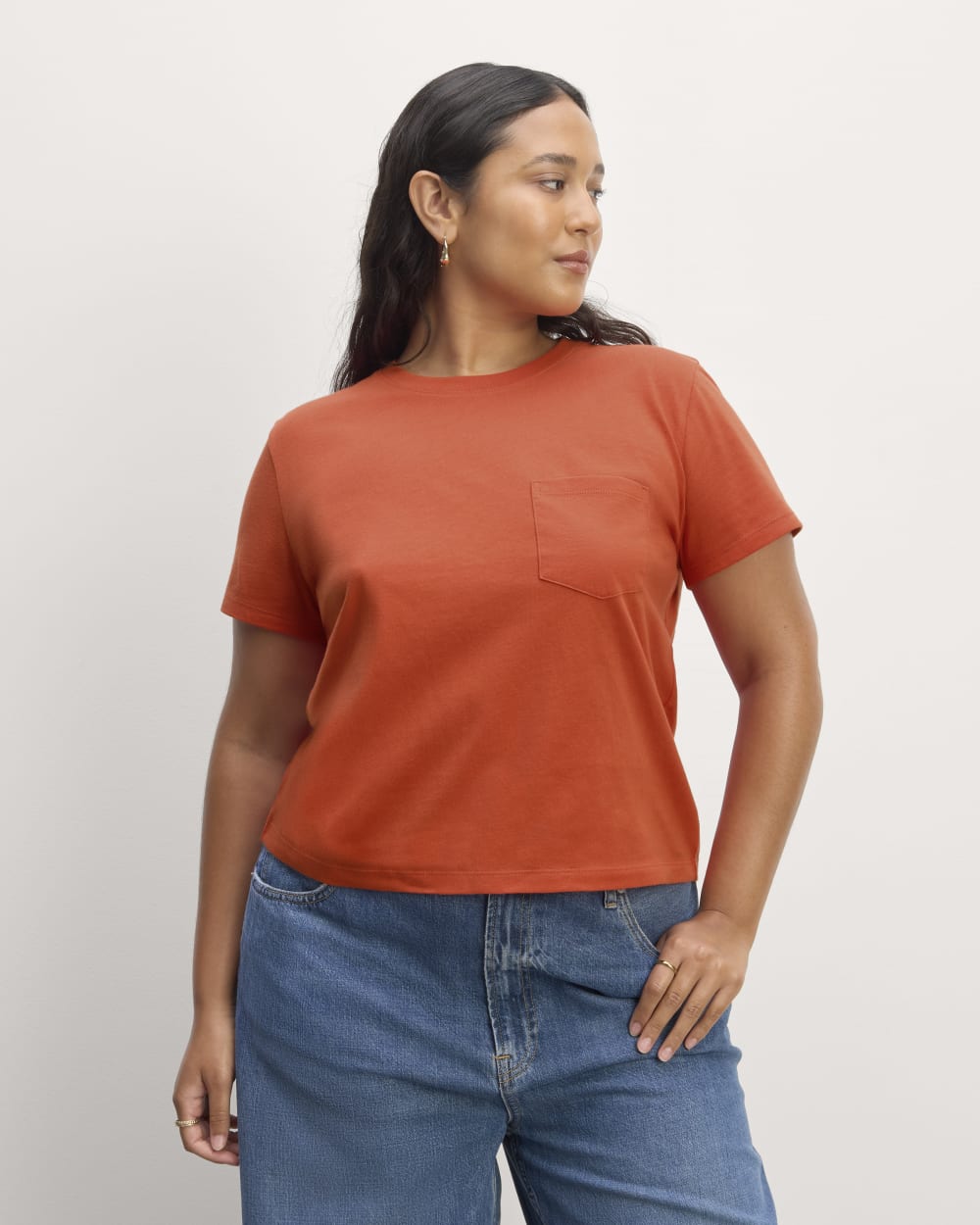 The Box-Cut Tee in Essential Cotton in Poppy Red — front view