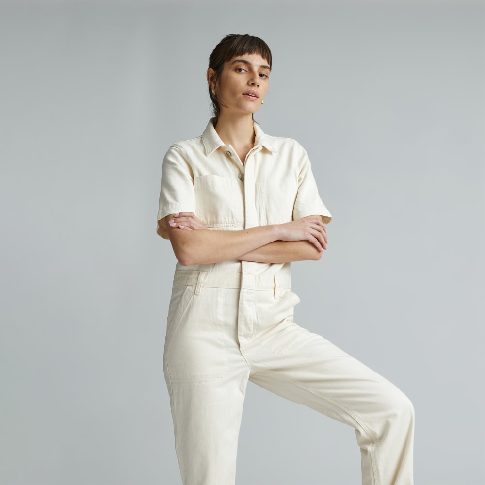 The Supersoft Jean Coverall in Seeded Ecru — detail view