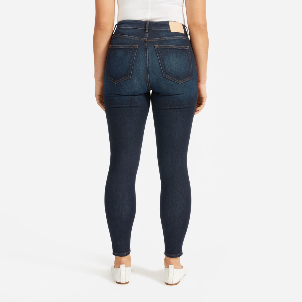 The Curvy Authentic Stretch High-Rise Skinny Jean in Dark Blue Wash — detail view