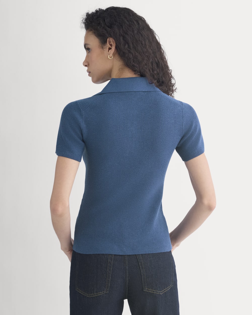 Knit Quarter-Zip Polo in Estate Blue — detail view