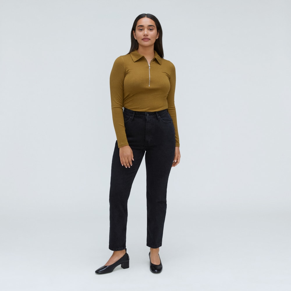 The Super-Soft Zip Polo in Tapenade — detail view