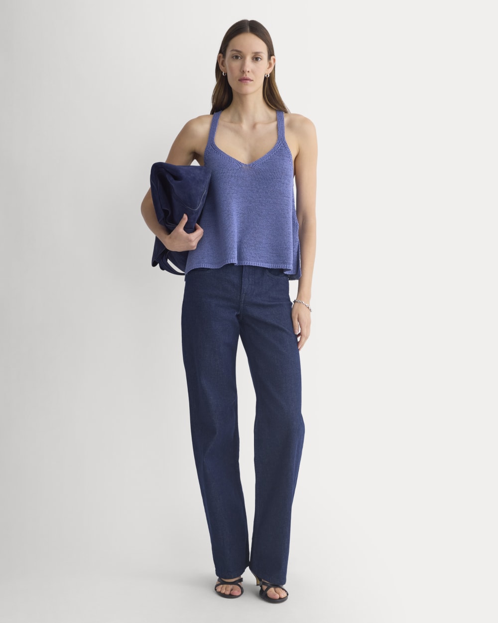Racerback V-Neck Sweater in Blue Dusk — detail view