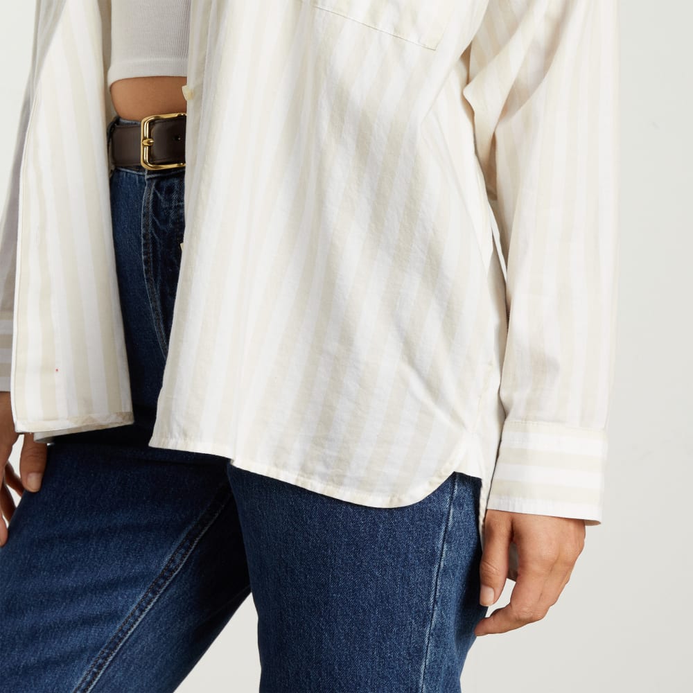 The Oversized Silky Cotton Shirt in Sand / White — detail view