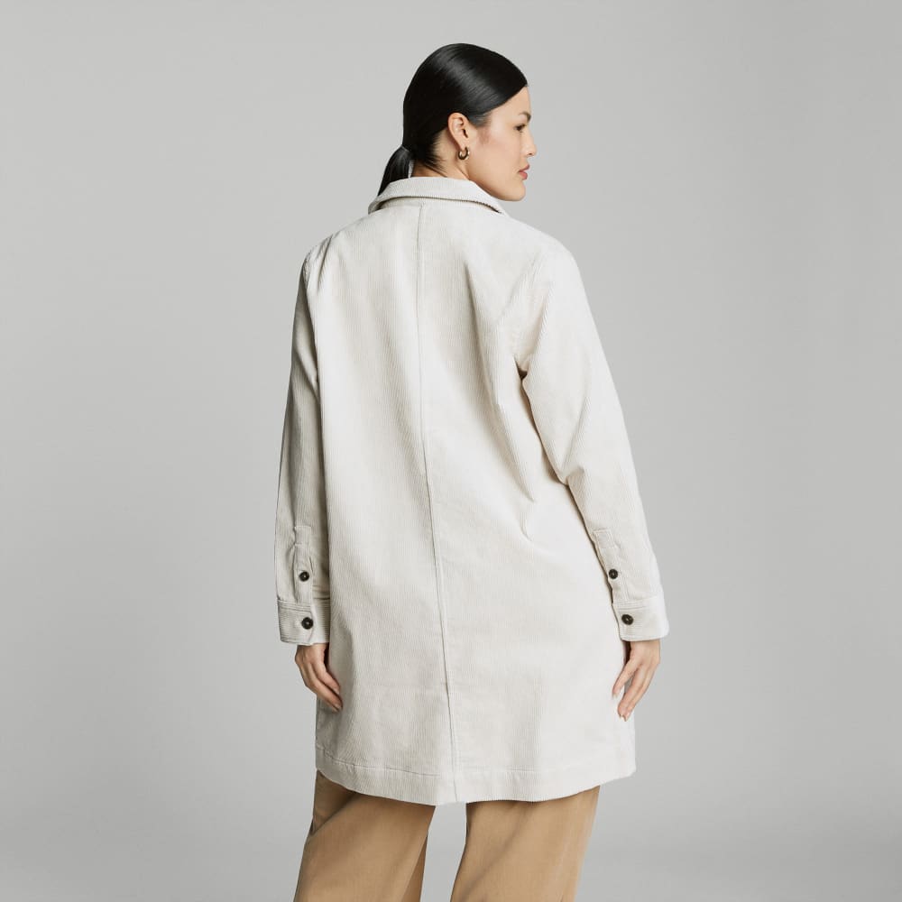 The Corduroy Long Shirt Jacket in Sandstone — detail view