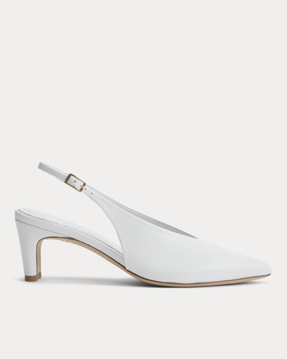 Pointed-Toe Slingback Heel in Snow — front view