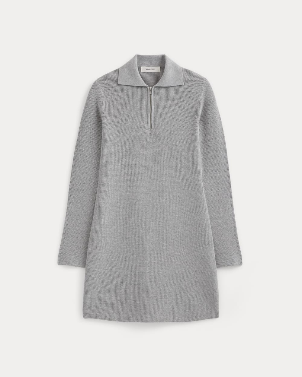 Knit Quarter-Zip Polo Dress in Light Heathered Grey — alternate view