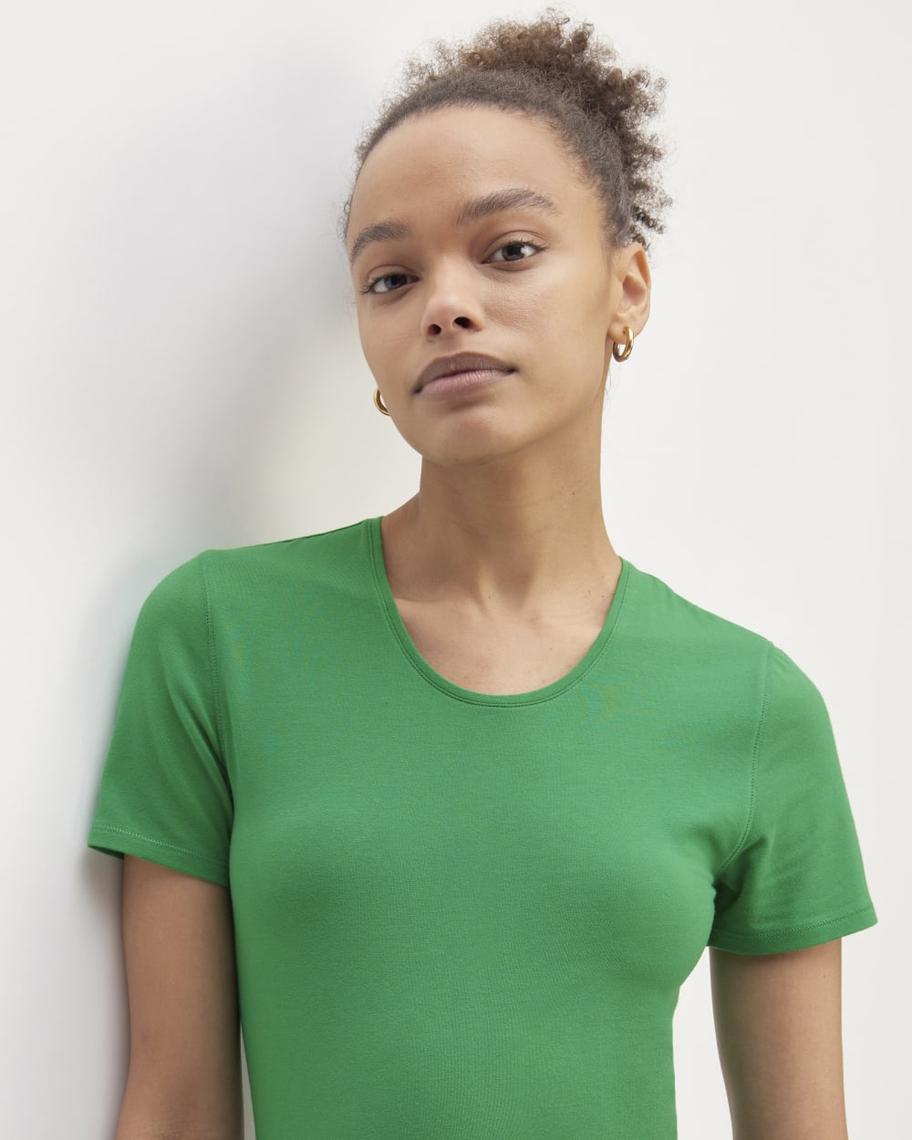 The Supima® Form Crew Neck Tee in Grass Green — detail view