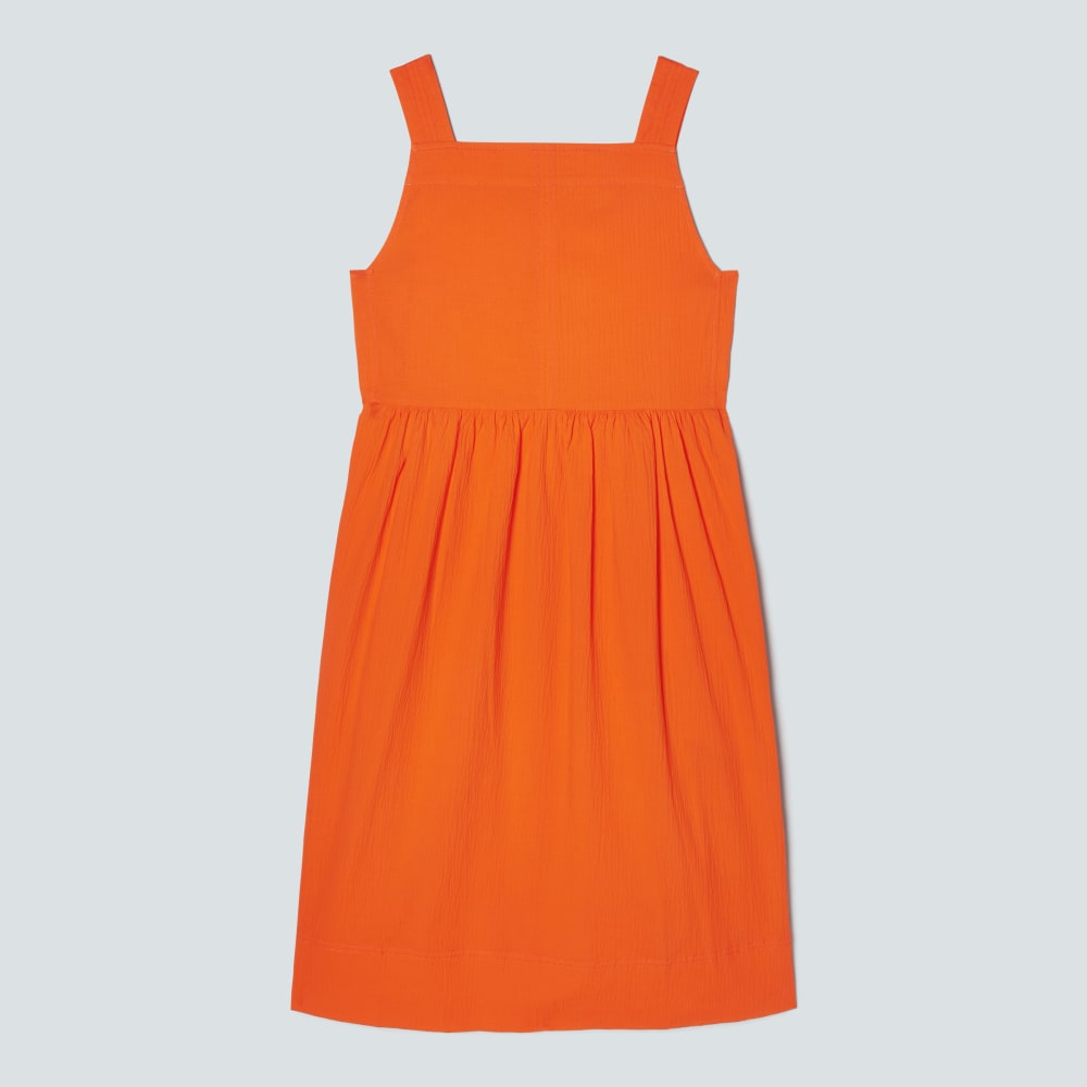 The Seersucker Midi Dress in Bright Orange — front view