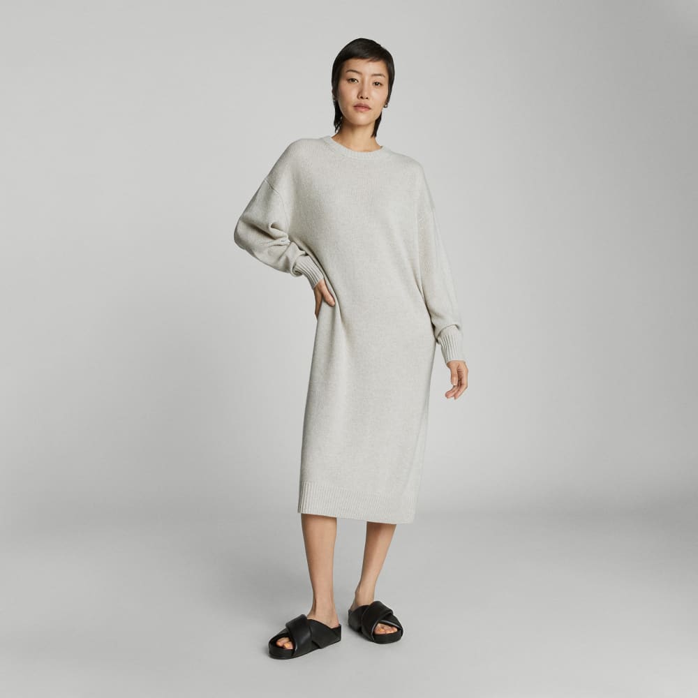 The Cashmere Midi Dress in Pale Heather Grey — detail view