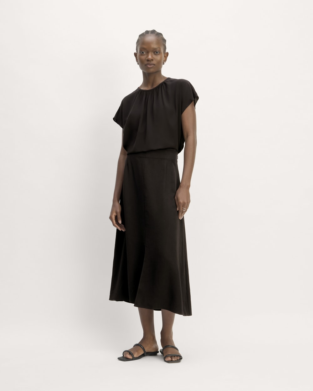 The Gathered Neck Top in Black — detail view