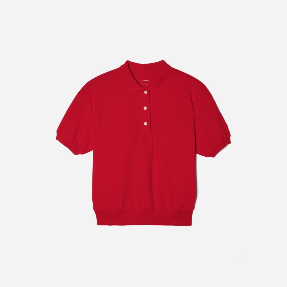 The Oversized Polo in Goji Berry — front view