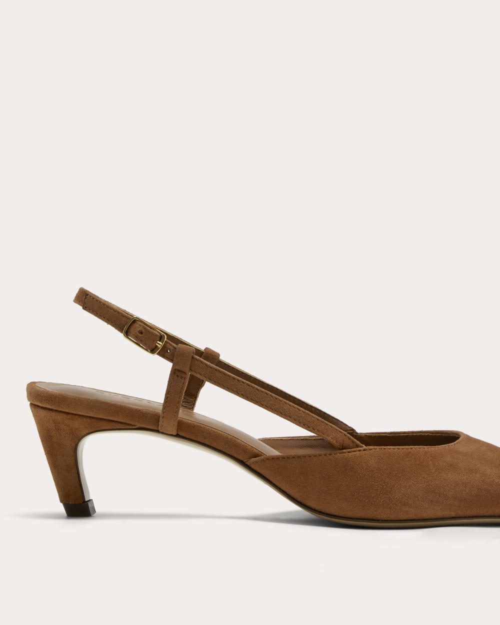 The Studio Slingback Heel in Saddle Brown Suede — detail view