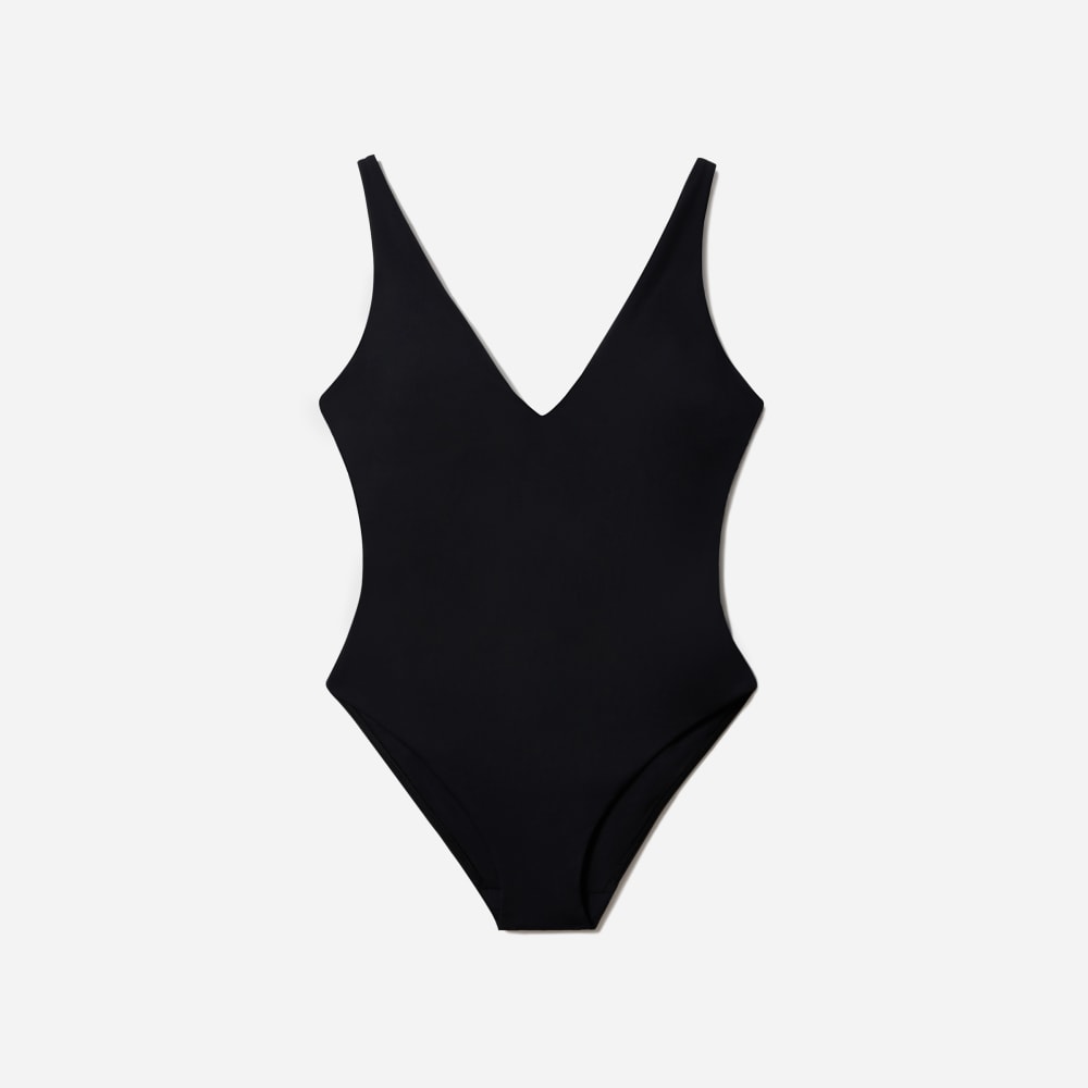The V-Neck One-Piece in Black — front view