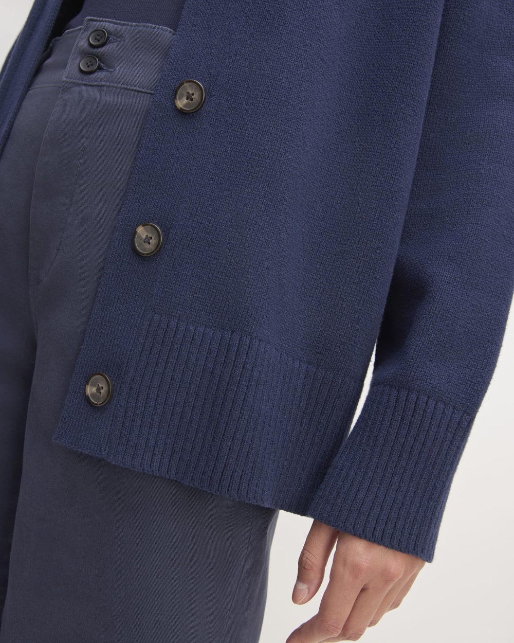 The Organic Cotton Cardigan in Navy — detail view