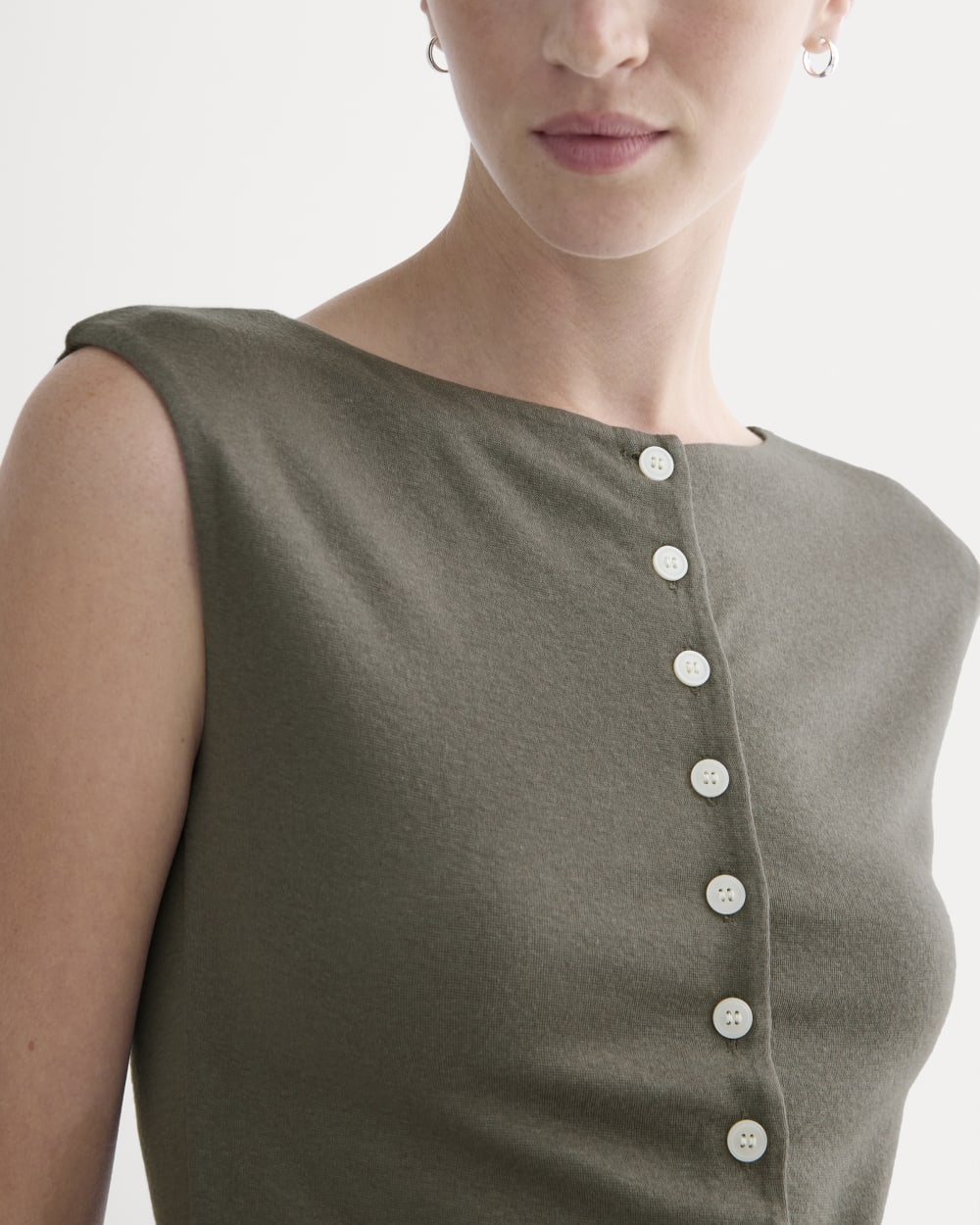 Sleeveless Button-Up in Butterluxe in Taupe — detail view