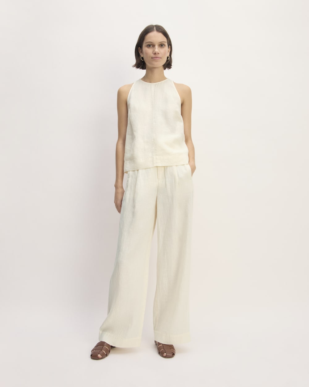 The Linen Way-High® Drape Pant in Bone — front view