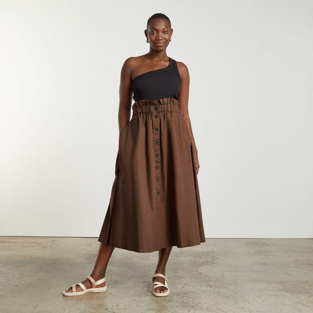 The Easy Button-Front Skirt in Espresso — detail view