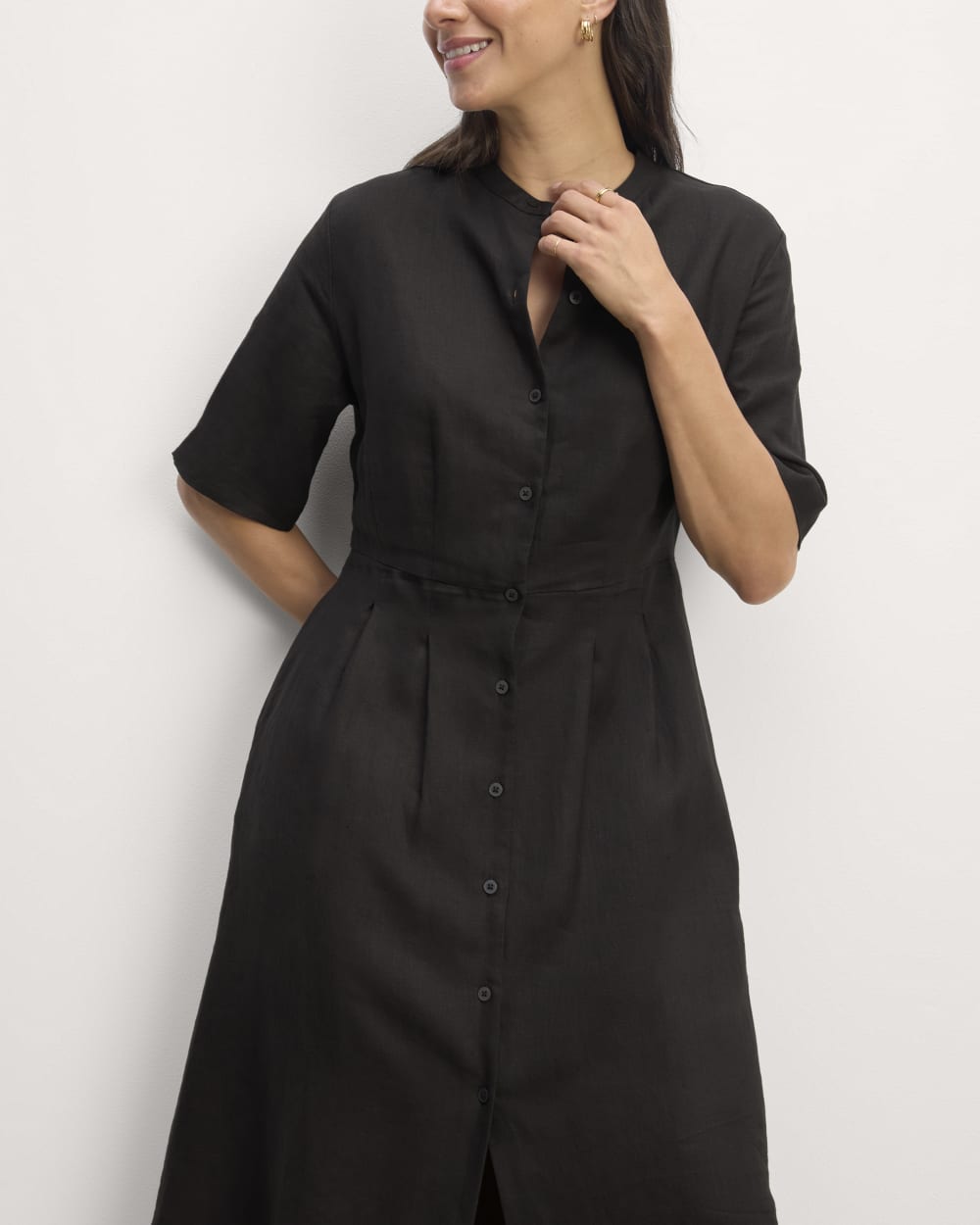 The Frolic Dress in Linen in Black — detail view