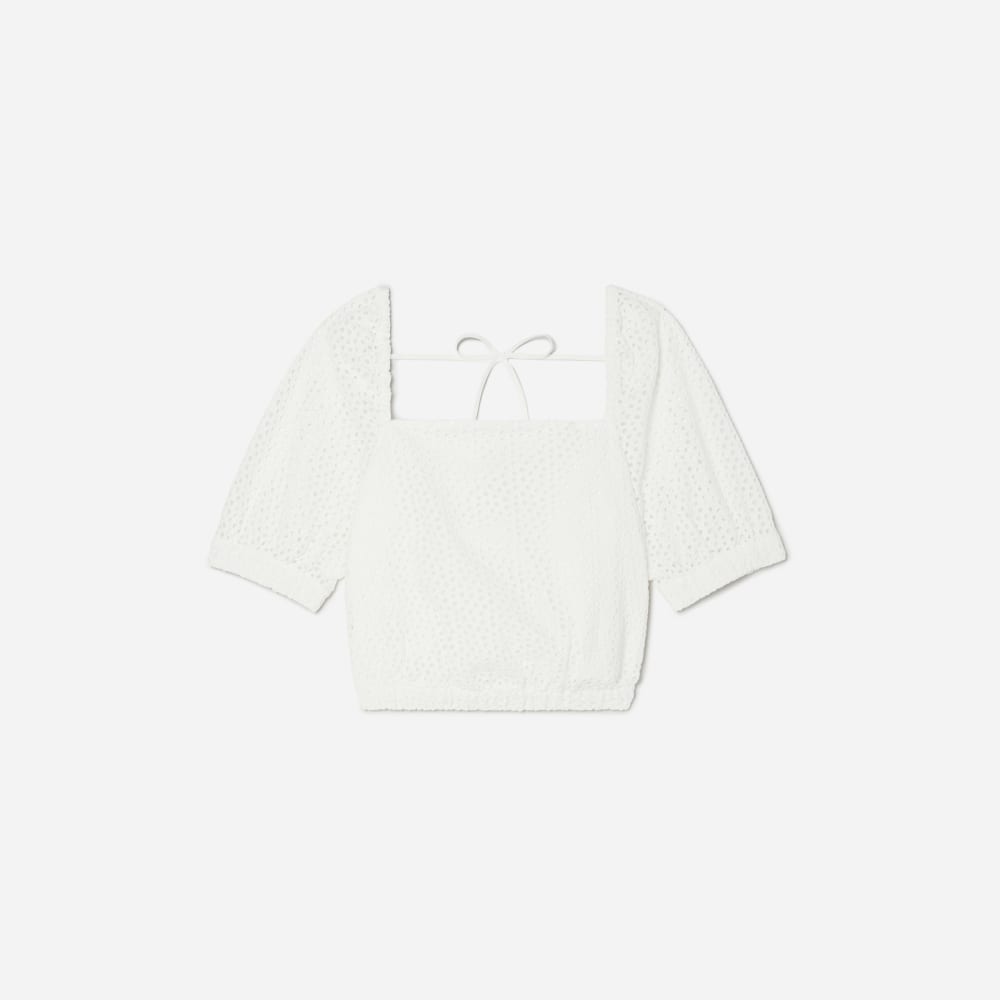 The Eyelet Puff Sleeve Top in White — front view